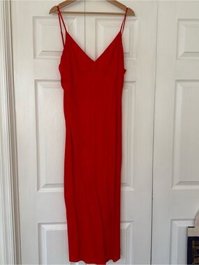 H&M Orange-Red Maxi Slip Dress with Spaghetti Straps